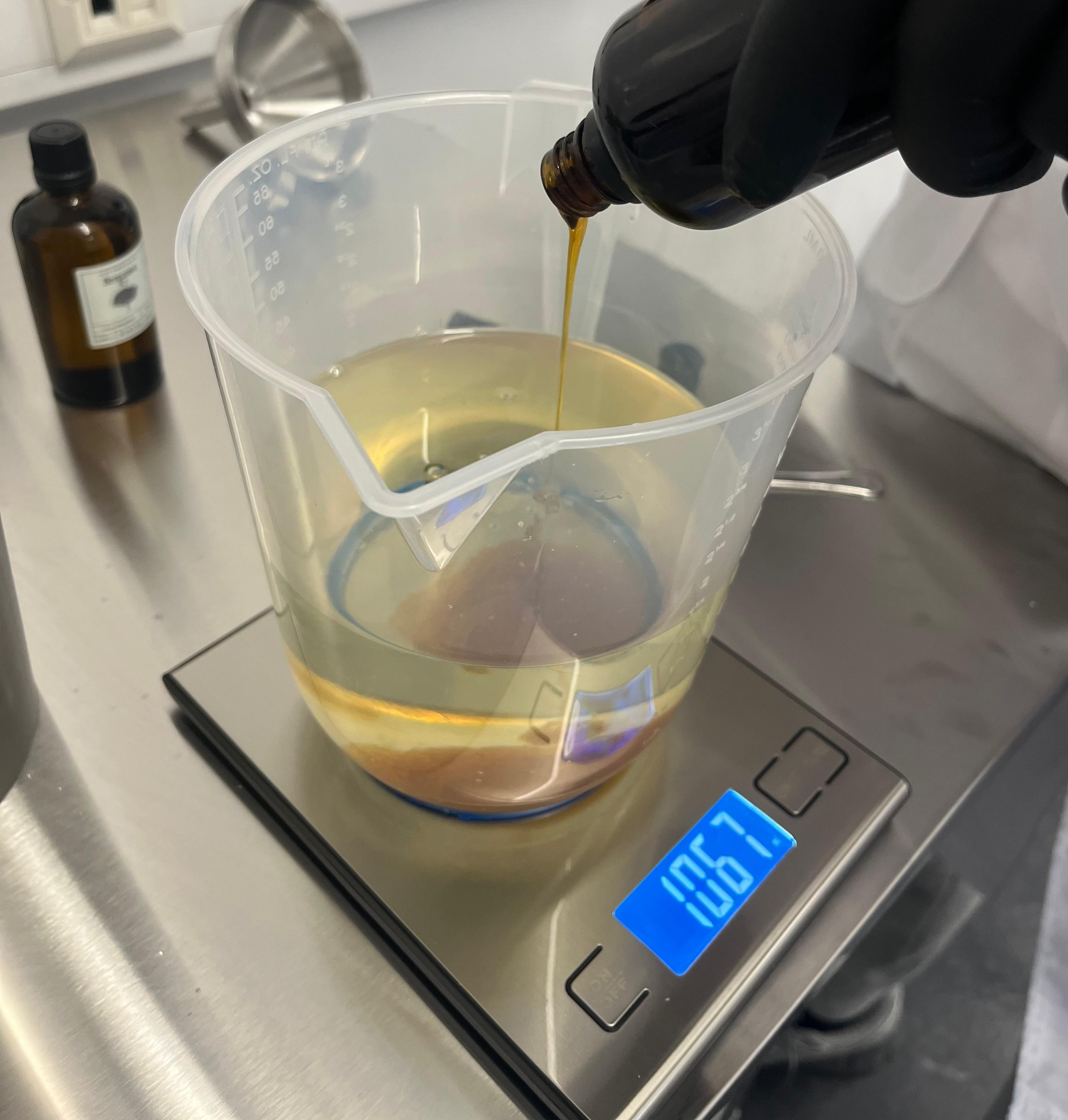 Product being poured during filling preparation.
